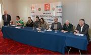 11 March 2013; At the announcement of details for the forthcoming international boxing series between Ireland and France are, from left to right, Mick Dowling, Adam Nolan, Olympic silver medal winner John Joe Nevin, Darren O’Neill, Olympic gold medal winner Katie Taylor, coach Pete Taylor, Tommy Murphy, IABA President, and Johnny Fortune, Chairman, Platinum One. Platinum One is staging the event and there will be a total of 14 bouts over two fight nights, the first on Friday May 3rd at Millstreet, Co. Cork, and the second on Sunday May 5th at the Odyssey Arena, Belfast. Tickets are available through ticketmaster.ie. Rochestown Park Hotel, Co. Cork. Picture credit: Diarmuid Greene / SPORTSFILE