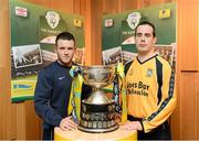 11 March 2013; At the quarter-final draw for the FAI Junior Cup with Aviva and Umbro, which take place on Saturday 23rd and Sunday 24th of March, are John Meleady, left, Kilbarrack United, Dublin, and Peter Keighery, Ballinasloe Town, FC, Galway, who meet in the quarter-final. Aviva Umbro FAI Junior Cup Quarter-Finals Photocall, Aviva Stadium, Lansdowne Road, Dublin. Picture credit: Brendan Moran / SPORTSFILE