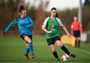 29 October 2017; Lauryn O'Callaghan of Peamount United in action against Catherine Cronin of UCD Waves during the Continental Tyres Women's National League match between Peamount United and UCD Waves at Greenogue in Newcastle, Co Dublin. Photo by Stephen McCarthy/Sportsfile