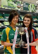 12 March 2013; Leslie Buchanan, St. Joseph’s Mercy, Navan, Co. Meath, left, and Marie Ambrose, St. Mary’s Mercy Convent, Macroom, Co. Cork, came face to face in Tesco Extra Portlaoise ahead of their Tesco Homegrown Post Primary Schools All Ireland Senior B showdown on the 16th March.. Tesco HomeGrown Post Primary Schools All-Ireland Finals Captains Day, Tesco EXTRA Portlaoise, Laois Shopping Centre, Portlaoise, Laois. Picture credit: Ray McManus / SPORTSFILE