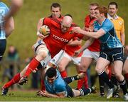 12 March 2013; Paul O'Connell, Munster, is tackled by Jordan Coghlan, left, and Cathal Marsh, Leinster. A Interprovincial, Munster v Leinster, UL Bowl, University of Limerick, Limerick. Picture credit: Diarmuid Greene / SPORTSFILE
