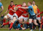 12 March 2013; Paul O'Connell, Munster, is tackled by Jordan Coghlan, left, and Cathal Marsh, Leinster. A Interprovincial, Munster v Leinster, UL Bowl, University of Limerick, Limerick. Picture credit: Diarmuid Greene / SPORTSFILE
