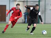 13 March 2013; Stephen Lawless, IT Carlow 'B', in action against Stephen Dunne, Sallynoggin College of FE. UMBRO CUFL Division 1 Final, IT Carlow 'B' v Sallynoggin College of FE, Leixlip United FC, Leixlip, Co. Kildare. Picture credit: David Maher / SPORTSFILE