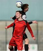 13 March 2013; Stephen Dunne, Sallynoggin College of FE, in action against Jordan Gardner, IT Carlow 'B'. UMBRO CUFL Division 1 Final, IT Carlow 'B' v Sallynoggin College of FE, Leixlip United FC, Leixlip, Co. Kildare. Picture credit: David Maher / SPORTSFILE