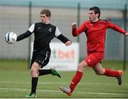 13 March 2013; Craig Shortt, IT Carlow 'B', in action against Shane Doyle, Sallynoggin College of FE. UMBRO CUFL Division 1 Final, IT Carlow 'B' v Sallynoggin College of FE, Leixlip United FC, Leixlip, Co. Kildare. Picture credit: David Maher / SPORTSFILE