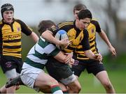13 March 2013; Padraic Diamond, St. Patrick’s Classical School Navan, is tackled by Jack Suen, St. Columba’s. Leinster Schools Duff Cup Final, St. Patrick’s Classical School Navan v St. Columba’s, Anglesea Road, Dublin. Picture credit: Brian Lawless / SPORTSFILE