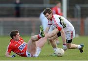 10 March 2013; Fintan Goold, Cork, in action against Ronan McNamee, Tyrone. Allianz Football League, Division 1, Tyrone v Cork, Healy Park, Omagh, Co. Tyrone. Picture credit: Brian Lawless / SPORTSFILE