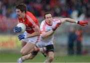 10 March 2013; Aidan Walsh, Cork, in action against Colm Cavanagh, Tyrone. Allianz Football League, Division 1, Tyrone v Cork, Healy Park, Omagh, Co. Tyrone. Picture credit: Brian Lawless / SPORTSFILE
