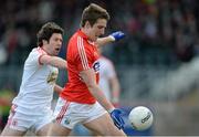 10 March 2013; Aidan Walsh, Cork, in action against Sean Cavanagh, Tyrone. Allianz Football League, Division 1, Tyrone v Cork, Healy Park, Omagh, Co. Tyrone. Picture credit: Brian Lawless / SPORTSFILE