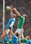 16 March 2013; Sergio Parisse, Italy, wins possession for his side in a lineout ahead of Donnacha Ryan, Ireland. RBS Six Nations Rugby Championship, Italy v Ireland, Stadio Olimpico, Rome, Italy. Picture credit: Brendan Moran / SPORTSFILE