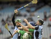 16 March 2013; David O'Callaghan and Conor McCormack, left, Dublin, in action against Richie McCarthy and Tom Condon, bottom, Limerick. Allianz Hurling League, Division 1A, Dublin v Limerick, Croke Park, Dublin. Picture credit: Pat Murphy / SPORTSFILE