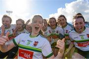 16 March 2013; Caitlin Malone, 9, Queen's University, Belfast, celebrates with her team-mates after the final whistle. O'Connor Cup Final, Queen's University, Belfast, v Dublin City University, Waterford IT, Waterford. Picture credit: Matt Browne / SPORTSFILE