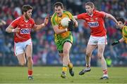 16 March 2013; Michael Murphy, Donegal, in action against Eoin Cadogan, left, and Andrew O'Sullivan, Cork. Allianz Football League, Division 1, Cork v Donegal, Pairc Ui Rinn, Cork. Picture credit: Diarmuid Greene / SPORTSFILE
