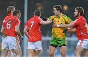 16 March 2013; Michael Murphy, Donegal, tussles off the ball with Cork players, from left, Andrew O'Sullivan, Noel O'Leary, Tomas Clancy and Eoin Cadogan. Allianz Football League, Division 1, Cork v Donegal, Pairc Ui Rinn, Cork. Picture credit: Diarmuid Greene / SPORTSFILE