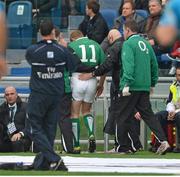 16 March 2013; Keith Earls, Ireland, leaves the pitch with an injury. RBS Six Nations Rugby Championship, Italy v Ireland, Stadio Olimpico, Rome, Italy. Picture credit: Brendan Moran / SPORTSFILE