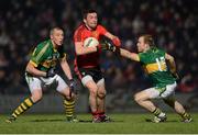 16 March 2013; Damian Turley, Down, in action against Kieran Donaghy, left, and Darran O'Sullivan, Kerry. Allianz Football League, Division 1, Kerry v Down, Austin Stack Park, Tralee, Co. Kerry. Picture credit: Stephen McCarthy / SPORTSFILE