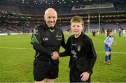 16 March 2013; Match referee Marty Duffey with Allianz Primary Whistler Daniel McCabe, St Josephs, Fairview, before the game. Allianz Football League, Division 1, Dublin v Tyrone, Croke Park, Dublin. Picture credit: Ray McManus / SPORTSFILE
