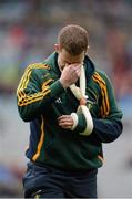 17 March 2013; Injured Kilcormac-Killoughey player Dan Currams wipes away tears ahead of the game. AIB GAA Hurling All-Ireland Senior Club Championship Final, Kilcormac-Killoughey, Offaly, v St. Thomas', Galway. Croke Park, Dublin. Picture credit: Stephen McCarthy / SPORTSFILE
