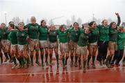 17 March 2013; Ireland players celebrates after the final whistle. Women's 6 Nations Rugby Championship, Italy v Ireland, Parabiago, Milan, Italy. Picture credit: Matt Browne / SPORTSFILE