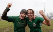 17 March 2013; Ireland's Joy Neville, left, and Niamh Kavanagh celebrates after the final whistle. Women's 6 Nations Rugby Championship, Italy v Ireland, Parabiago, Milan, Italy. Picture credit: Matt Browne / SPORTSFILE