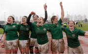 17 March 2013; Ireland's players, from left, Larissa Muldoon, Lynne Cantwell, Nora Stapleton, Niamh Briggs, Alison Miller and Grace Davitt celebrate after the game. Women's 6 Nations Rugby Championship, Italy v Ireland, Parabiago, Milan, Italy. Picture credit: Matt Browne / SPORTSFILE