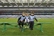16 March 2013; Dublin mascots, from left, Cathal Kettle, age 8, Deirbhla McNally aged 2, and Donal Redmond, age 5, before the game. Allianz Hurling League, Division 1A, Dublin v Limerick, Croke Park, Dublin. Picture credit: Pat Murphy / SPORTSFILE