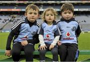 16 March 2013; Dublin mascots, from left, Cathal Kettle, age 8, Deirbhla McNally age 2, and Donal Redmond, age 5, before the game. Allianz Hurling League, Division 1A, Dublin v Limerick, Croke Park, Dublin. Picture credit: Pat Murphy / SPORTSFILE