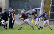 18 March 2013; Andrew Smith, Galway, in action against Brendan Maher and Shane Bourke, Tipperary. Allianz Hurling League Division 1A, Galway v Tipperary, Pearse Stadium, Galway. Picture credit: Ray Ryan / SPORTSFILE