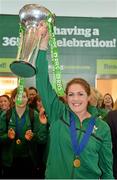 18 March 2013; Ireland captain Fiona Coghlan with the RBS Women's Six Nations Championship trophy on their arrival home from the Women's 6 Nations Rugby Championship. Terminal 2, Dublin Airport, Dublin. Picture credit: Brendan Moran / SPORTSFILE