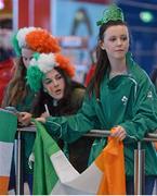 18 March 2013; Supporters wait on the arrival of the Irish team with the RBS Women's Six Nations Championship trophy from the Women's 6 Nations Rugby Championship. Terminal 2, Dublin Airport, Dublin. Picture credit: Brendan Moran / SPORTSFILE