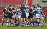 18 March 2013; Players from both teams tussle off the ball during the game. Munster Schools Senior Cup Final, Crescent College Comprehensive v Rockwell College, Thomond Park, Limerick. Picture credit: Diarmuid Greene / SPORTSFILE