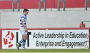 18 March 2013; Steven McMahon, Rockwell College, leaves the pitch after being shown a red card by referee Kieran Barry. Munster Schools Senior Cup Final, Crescent College Comprehensive v Rockwell College, Thomond Park, Limerick. Picture credit: Diarmuid Greene / SPORTSFILE