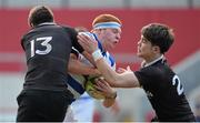 18 March 2013; James Maxwell, Rockwell College, is tackled by JJ O'Neill, left, and Joseph Purcell, Crescent College Comprehensive. Munster Schools Senior Cup Final, Crescent College Comprehensive v Rockwell College, Thomond Park, Limerick. Picture credit: Diarmuid Greene / SPORTSFILE