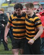 18 March 2013; Dejected Royal Belfast Academical Institution players Nathan Brown, left, and Joshua McClure after the game. Danske Bank Schools Rugby Cup Final, Royal Belfast Academical Institution v Methodist College, Ravenhill Park, Belfast, Co. Antrim. Picture credit: Liam McBurney / SPORTSFILE
