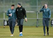 19 March 2013; Republic of Ireland players, from left, Sean St. Ledger, David Forde and James McClean during squad training ahead of their side's 2014 FIFA World Cup, Group C, qualifier match against Sweden on Friday. Republic of Ireland Squad Training, Gannon Park, Malahide, Co. Dublin. Picture credit: David Maher / SPORTSFILE
