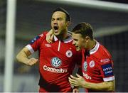 19 March 2013; Sligo Rovers' Raffaelle Cretaro, left, celebrates with team-mate Lee Lynch after scoring his side's first goal. Airtricity League Premier Division, Dundalk v Sligo Rovers, Oriel Park, Dundalk, Co. Louth. Picture credit: Oliver McVeigh / SPORTSFILE