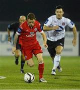 19 March 2013; Lee Lynch, Sligo Rovers, in action against Richie Towell, Dundalk. Airtricity League Premier Division, Dundalk v Sligo Rovers, Oriel Park, Dundalk, Co. Louth. Picture credit: Oliver McVeigh / SPORTSFILE