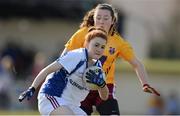 20 March 2013; Caoimhe Boyle, Glenamaddy Community School, in action against Anna Carr, St Paul's High School. Tesco HomeGrown Post Primary School Junior A Final, Glenamaddy Community School, Co. Galway v St Paul's High School, Co. Armagh, Glenamaddy GAA Club, Galway. Picture credit: Diarmuid Greene / SPORTSFILE