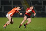 20 March 2013; Matty Bagnal, Down, in action against James King, Armagh. Cadbury Ulster GAA Football Under 21 Championship, Quarter-Final, Armagh v Down, Athletic Grounds, Armagh. Picture credit: Oliver McVeigh / SPORTSFILE