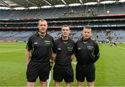 16 March 2013; Match referee James Owens, centre, with his two linesmen Alan Kelly and John Keane, members of the Rahoon Newcastle GAA Club, before the game. Allianz Hurling League, Division 1A, Dublin v Limerick, Croke Park, Dublin. Picture credit: Ray McManus / SPORTSFILE