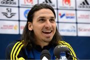 21 March 2013; Sweden captain Zlatan Ibrahimovic during a press conference ahead of their side's 2014 FIFA World Cup, Group C, qualifier match against the Republic of Ireland on Friday. Sweden Squad Press Conference, Friends Arena, Solna, Stockholm, Sweden. Picture credit: David Maher / SPORTSFILE