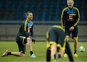 21 March 2013; Sweden's Zlatan Ibrahimovic and Ola Toivonen during squad training ahead of their side's 2014 FIFA World Cup, Group C, qualifier match against the Republic of Ireland on Friday. Sweden Squad Training, Friends Arena, Solna, Stockholm, Sweden. Picture credit: David Maher / SPORTSFILE