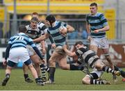 21 March 2013; Mark Bennett, Castleknock College, is tackled by Niall Turley, Belvedere College SJ. Leinster Schools Senior Plate Final, Belvedere College SJ v Castleknock College, Donnybrook Stadium, Donnybrook, Dublin. Picture credit: Brian Lawless / SPORTSFILE