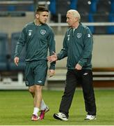 21 March 2013; Republic of Ireland manager Giovanni Trapattoni with Robbie Brady during squad training ahead of their side's 2014 FIFA World Cup, Group C, qualifier match against Sweden on Friday. Republic of Ireland Squad Training, Friends Arena, Solna, Stockholm, Sweden. Picture credit: David Maher / SPORTSFILE