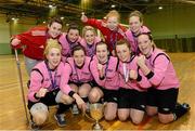 22 March 2013; IT Sligo celebrate with the cup after beating IT Carlow in the final. WSCAI National Futsal final, IT Sligo v IT Carlow, Gormanston College, Co. Meath. Photo by Sportsfile