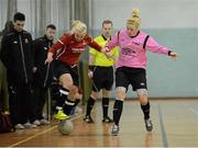 22 March 2013; Lyndsey Galgey, Carlow IT, in action against Deirder Doherty, IT Sligo. WSCAI National Futsal final, IT Sligo v Carlow IT, Gormanston College, Co. Meath. Photo by Sportsfile