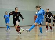 22 March 2013; Nora Ward, Athlone IT, in action against Aileen O'Leary, UCC. WSCAI National Futsal Plate final, Athlone IT v UCC, Gormanston College, Co. Meath. Photo by Sportsfile
