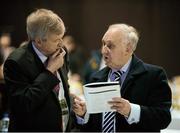 22 March 2013; Páraic Duffy, Ard Stiúrthóir of the GAA, left, and Cork County Board Secretary Frank Murphy in conversation before the start of the GAA Annual Congress 2013. The Venue, Limavady Road, Derry. Picture credit: Ray McManus / SPORTSFILE