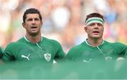 16 March 2013; Ireland's Rob Kearney and Brian O'Driscoll during the national anthems before the game. RBS Six Nations Rugby Championship, Italy v Ireland, Stadio Olimpico, Rome, Italy. Picture credit: Brendan Moran / SPORTSFILE