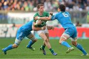 16 March 2013; Craig Gilroy, Ireland, is tackled by Francesco Minto, left, and Alessandro Zanni, Italy. RBS Six Nations Rugby Championship, Italy v Ireland, Stadio Olimpico, Rome, Italy. Picture credit: Brendan Moran / SPORTSFILE